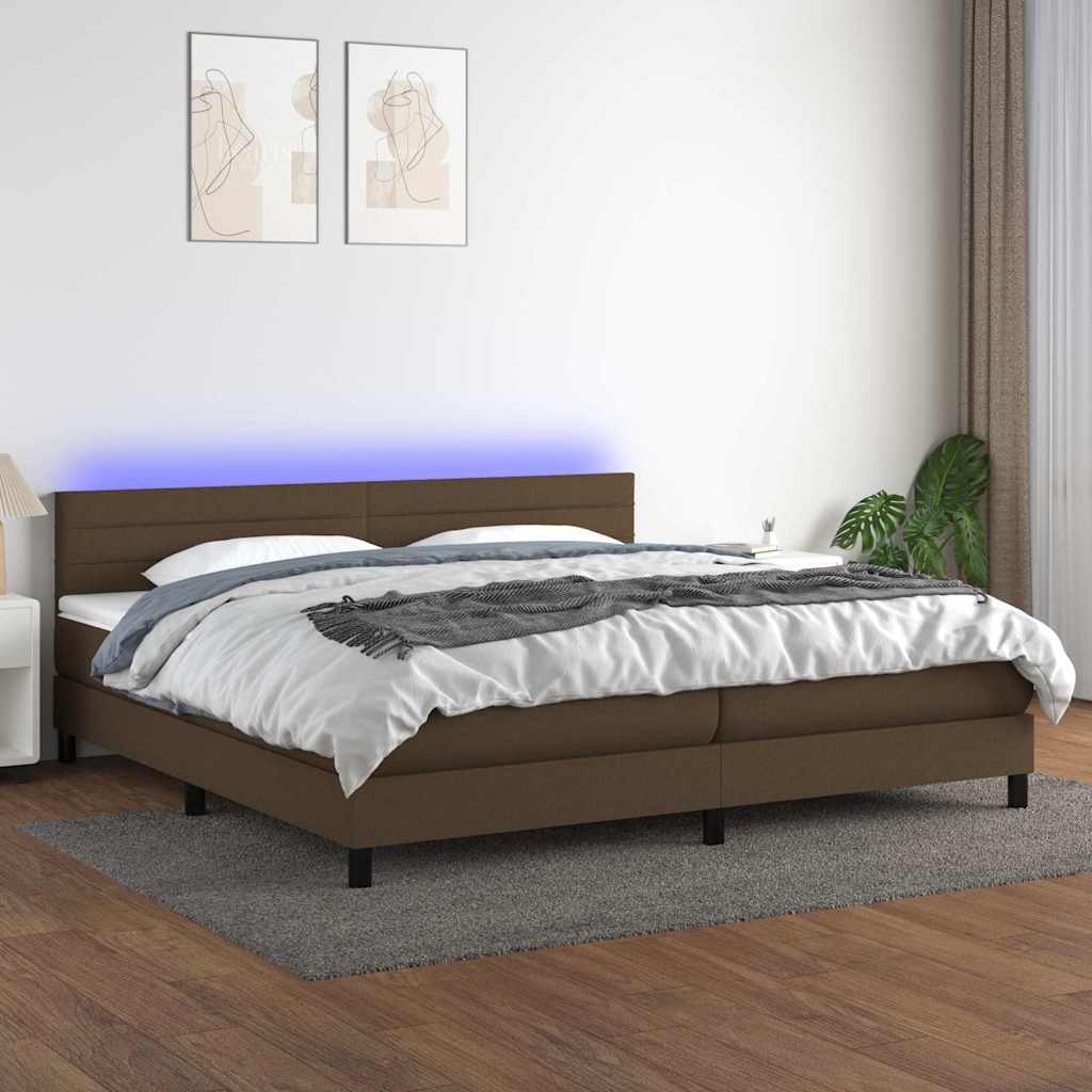Barna szövet rugós és LED-es ágy matraccal 200x200 cm