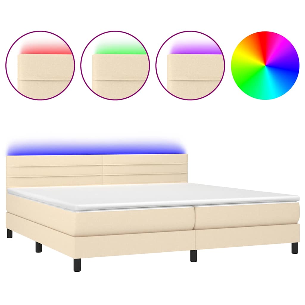 Krémszínű szövet rugós és LED-es ágy matraccal 200 x 200 cm 2