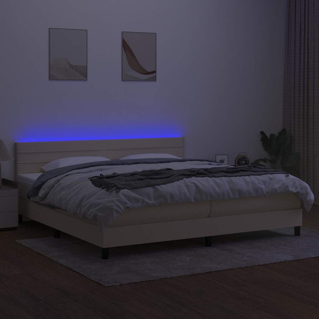 Krémszínű szövet rugós és LED-es ágy matraccal 200 x 200 cm 4
