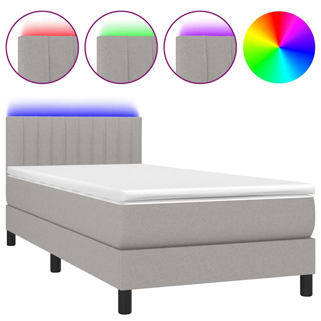 Világosszürke szövet rugós és LED-es ágy matraccal 80 x 200 cm 2