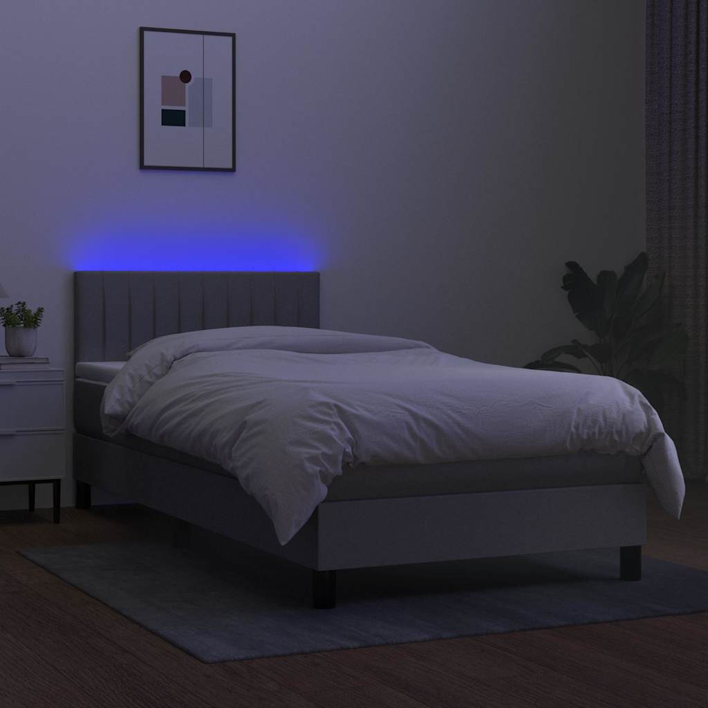Világosszürke szövet rugós és LED-es ágy matraccal 80 x 200 cm 4