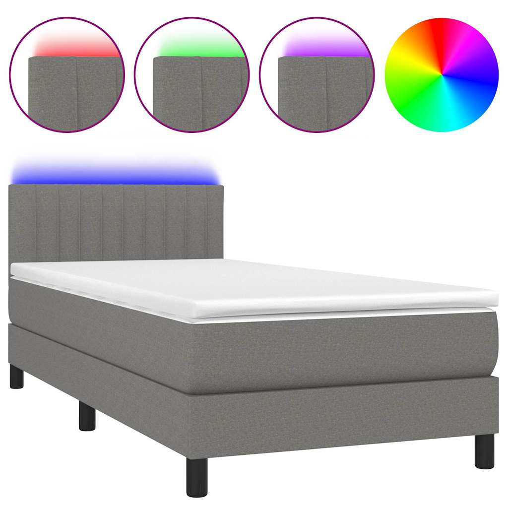 Sötétszürke szövet rugós és LED-es ágy matraccal 80 x 200 cm 2