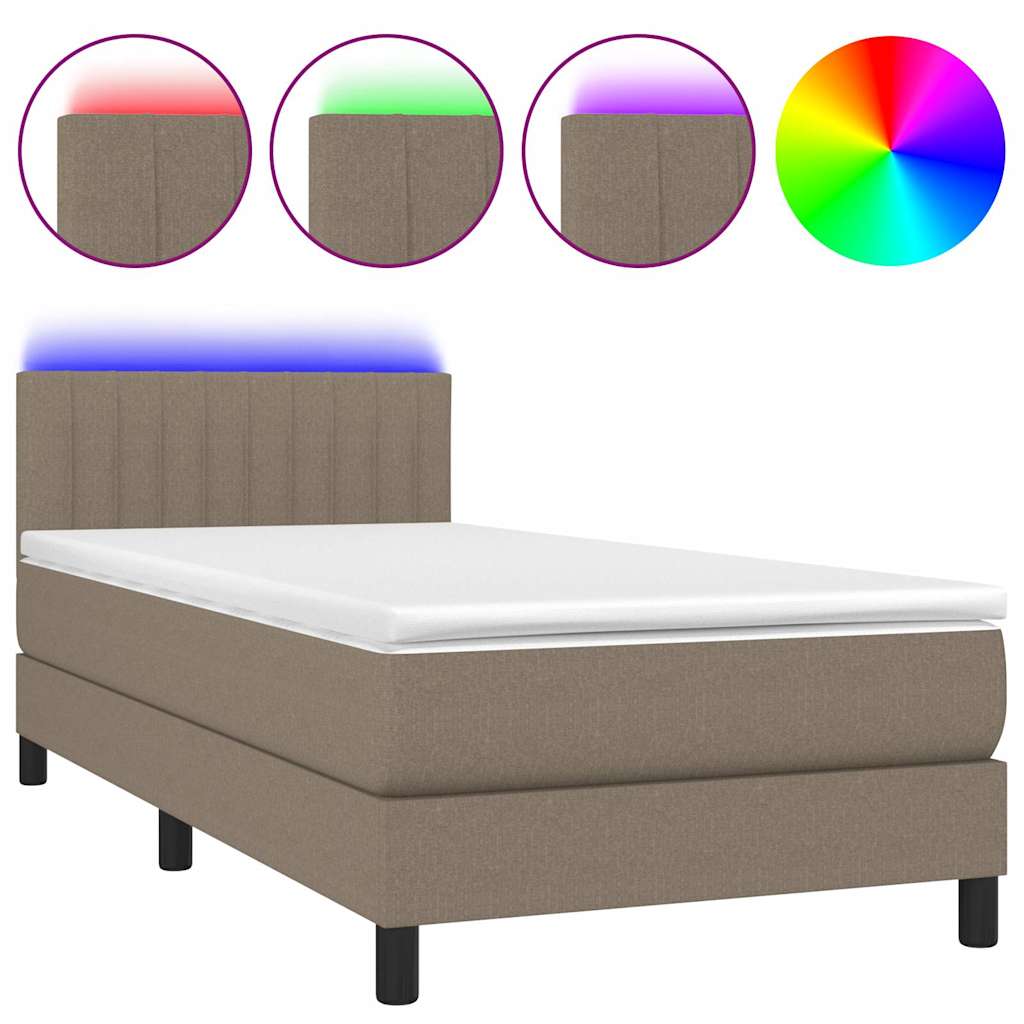 Tópszínű szövet rugós és LED-es ágy matraccal 90x190 cm 2