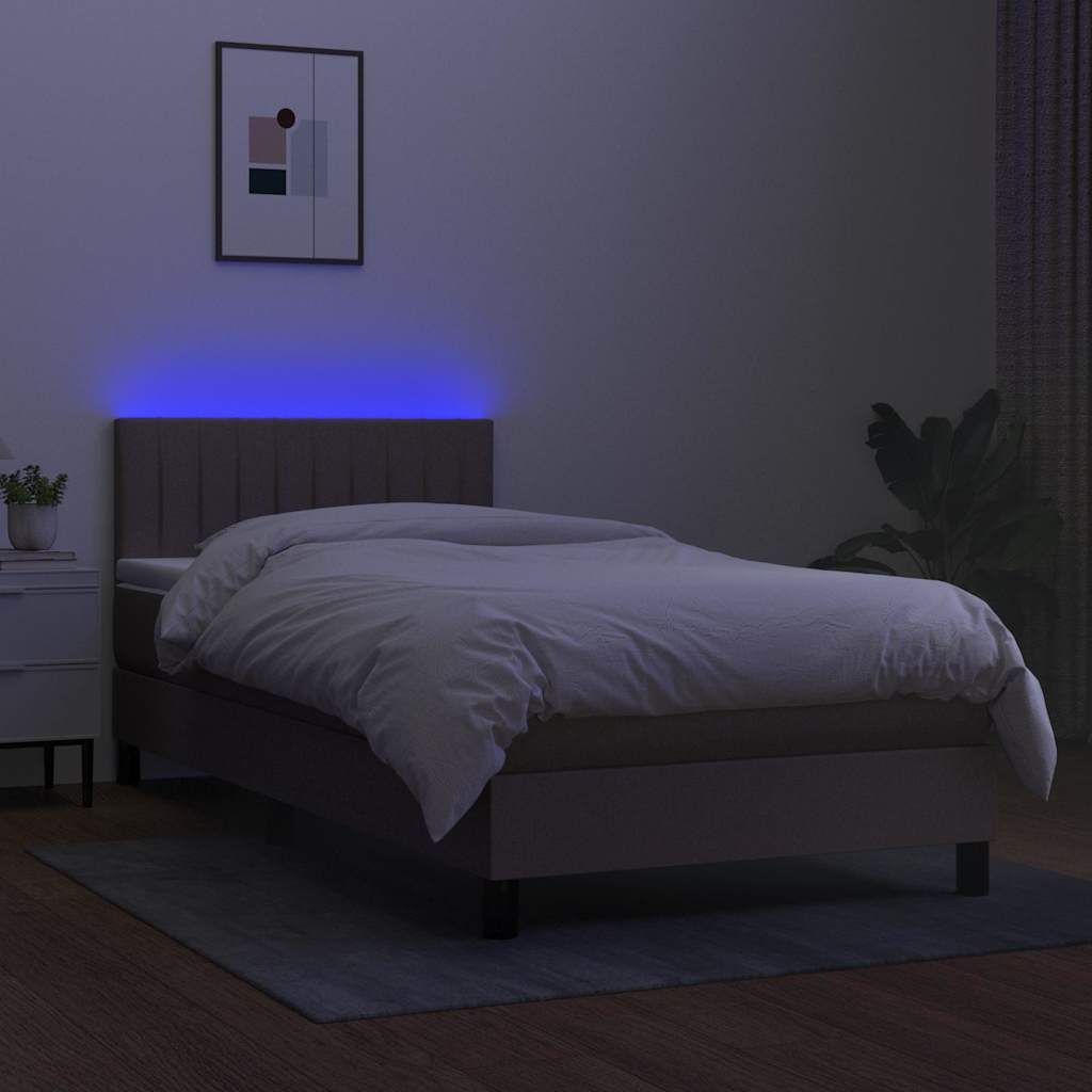 Tópszínű szövet rugós és LED-es ágy matraccal 90x190 cm 4