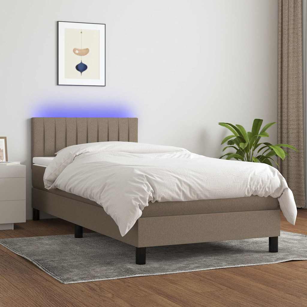Tópszínű szövet rugós és LED-es ágy matraccal 90x190 cm