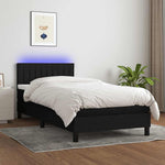 Fekete szövet rugós és LED-es ágy matraccal 90x200 cm