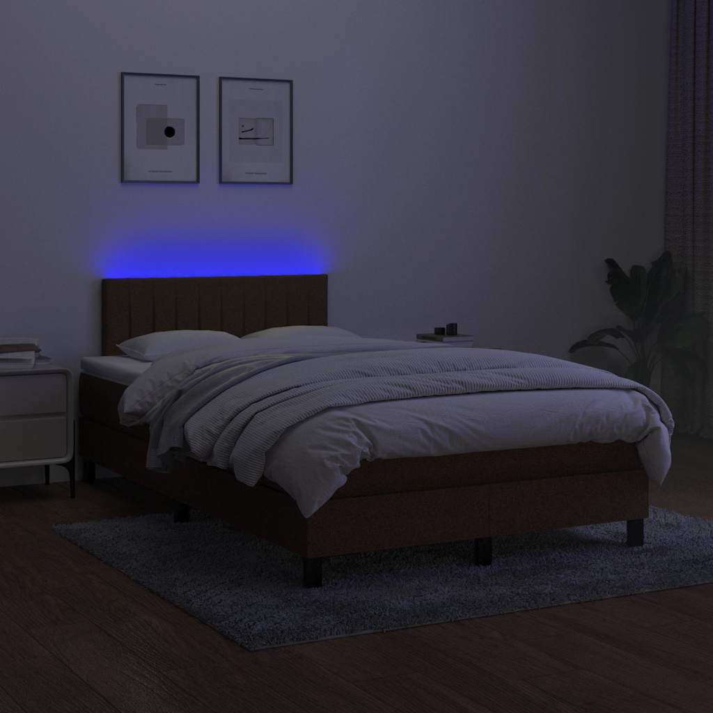 Barna szövet rugós és LED-es ágy matraccal 120 x 200 cm 4