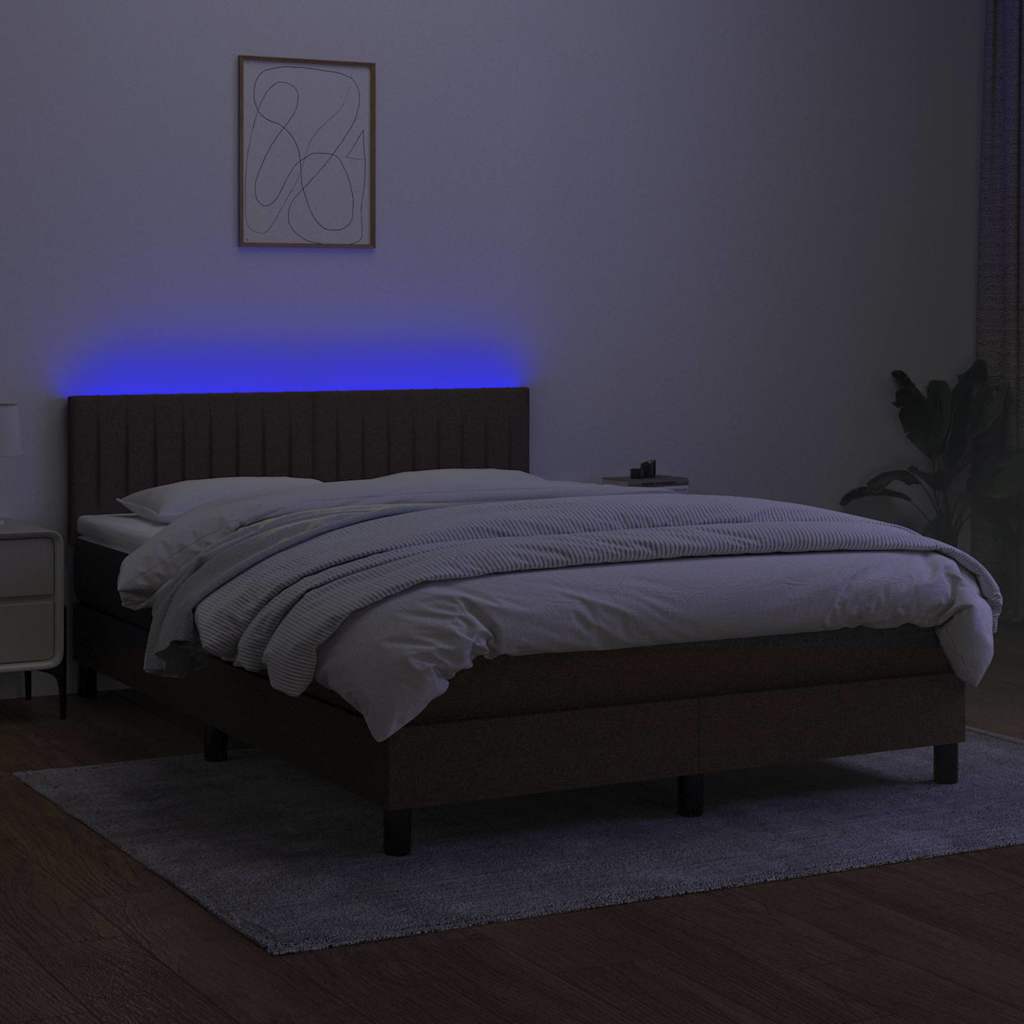 Barna szövet rugós és LED-es ágy matraccal 140x190 cm 4