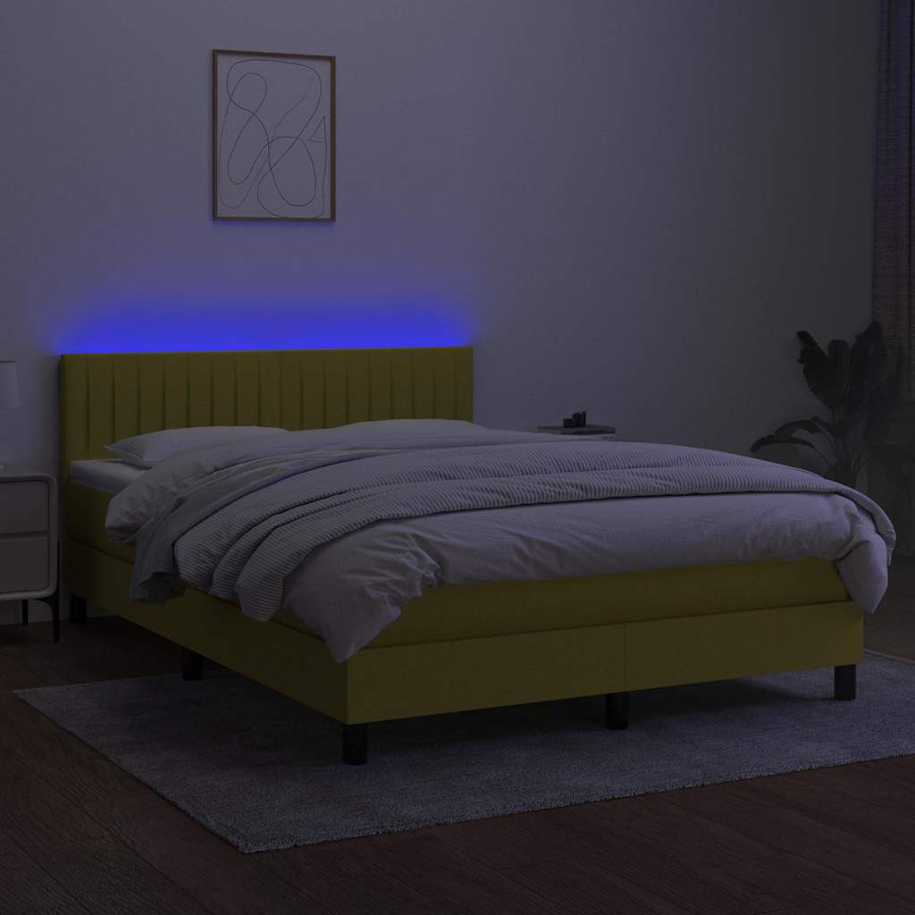 Kék szövet rugós és LED-es ágy matraccal 140x200 cm 4