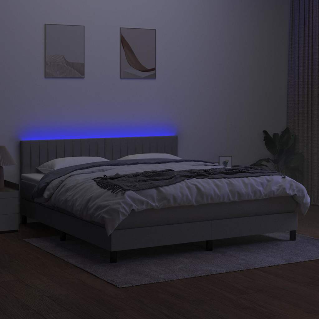 Világosszürke szövet rugós és LED-es ágy matraccal 160x200 cm 4