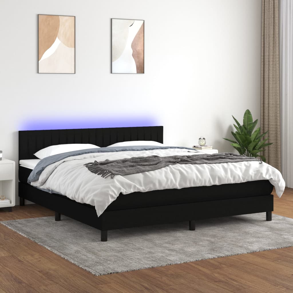 Fekete szövet rugós és LED-es ágy matraccal 160x200 cm