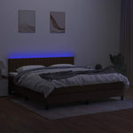 Barna szövet rugós és LED-es ágy matraccal 160x200 cm 4