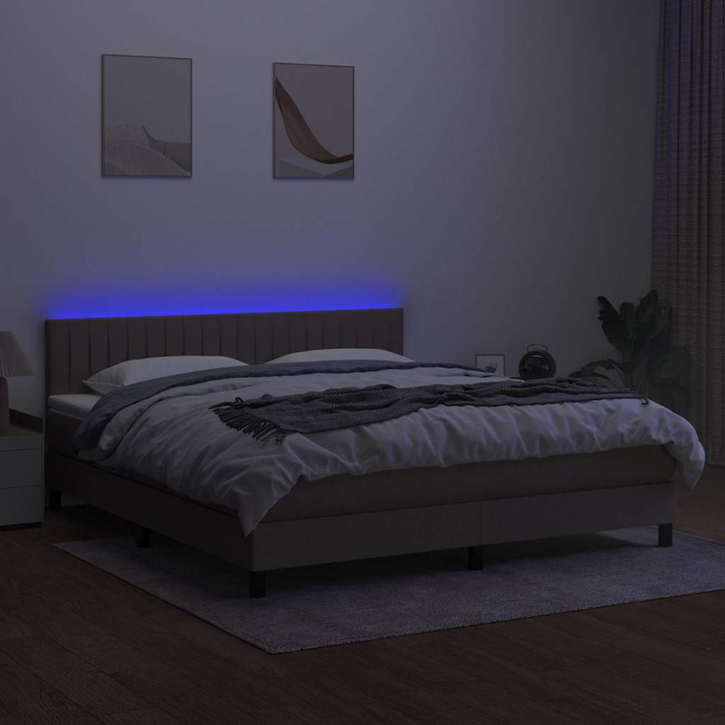 Tópszínű szövet rugós és LED-es ágy matraccal 180 x 200 cm 4