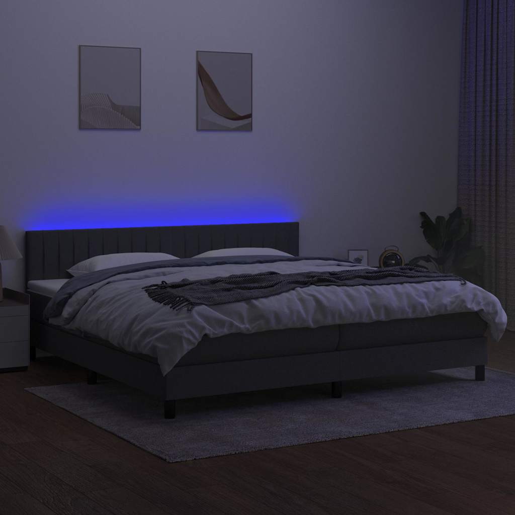 Sötétszürke szövet rugós és LED-es ágy matraccal 200x200 cm 4