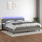 Sötétszürke szövet rugós és LED-es ágy matraccal 200x200 cm