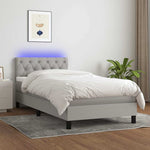 Világosszürke szövet rugós és LED-es ágy matraccal 80 x 200 cm