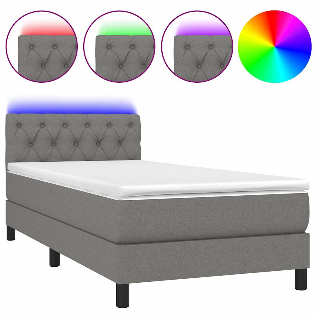 Sötétszürke szövet rugós és LED-es ágy matraccal 80 x 200 cm 2