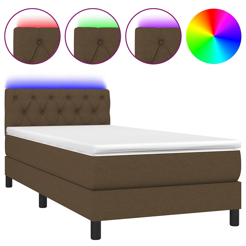 Barna szövet rugós és LED-es ágy matraccal 80 x 200 cm 2