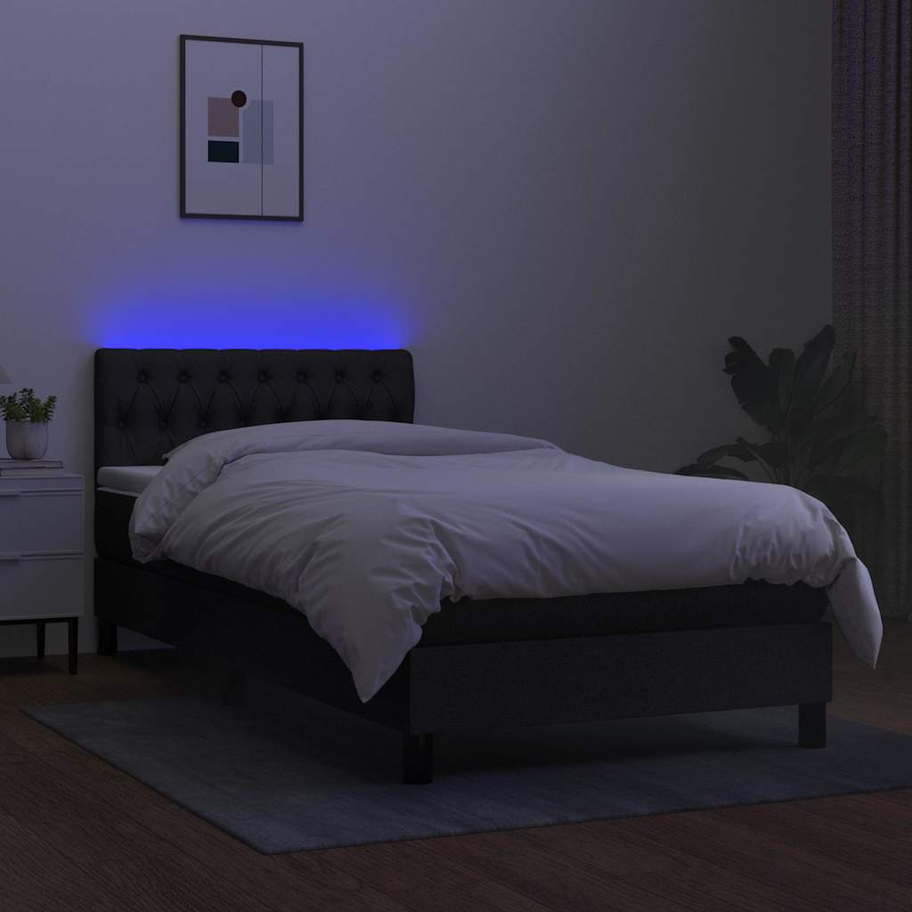Fekete szövet rugós és LED-es ágy matraccal 90x190 cm 4
