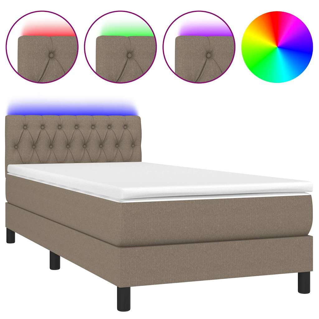 Tópszínű szövet rugós és LED-es ágy matraccal 90x190 cm 2