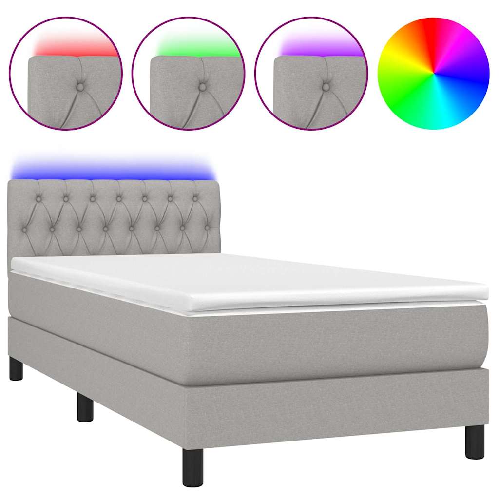 Világosszürke szövet rugós és LED-es ágy matraccal 100x200 cm 2