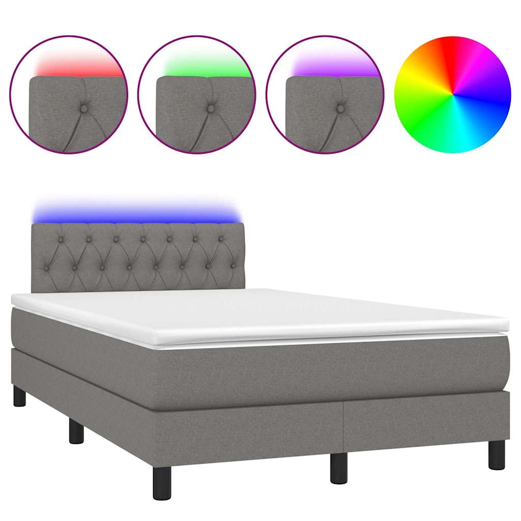 Sötétszürke szövet rugós és LED-es ágy matraccal 120 x 200 cm 2