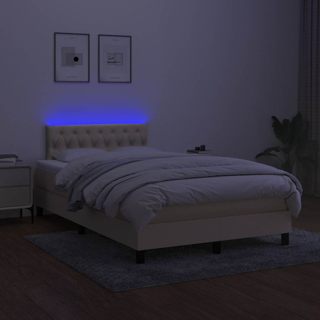 Krémszínű szövet rugós és LED-es ágy matraccal 120 x 200 cm 4