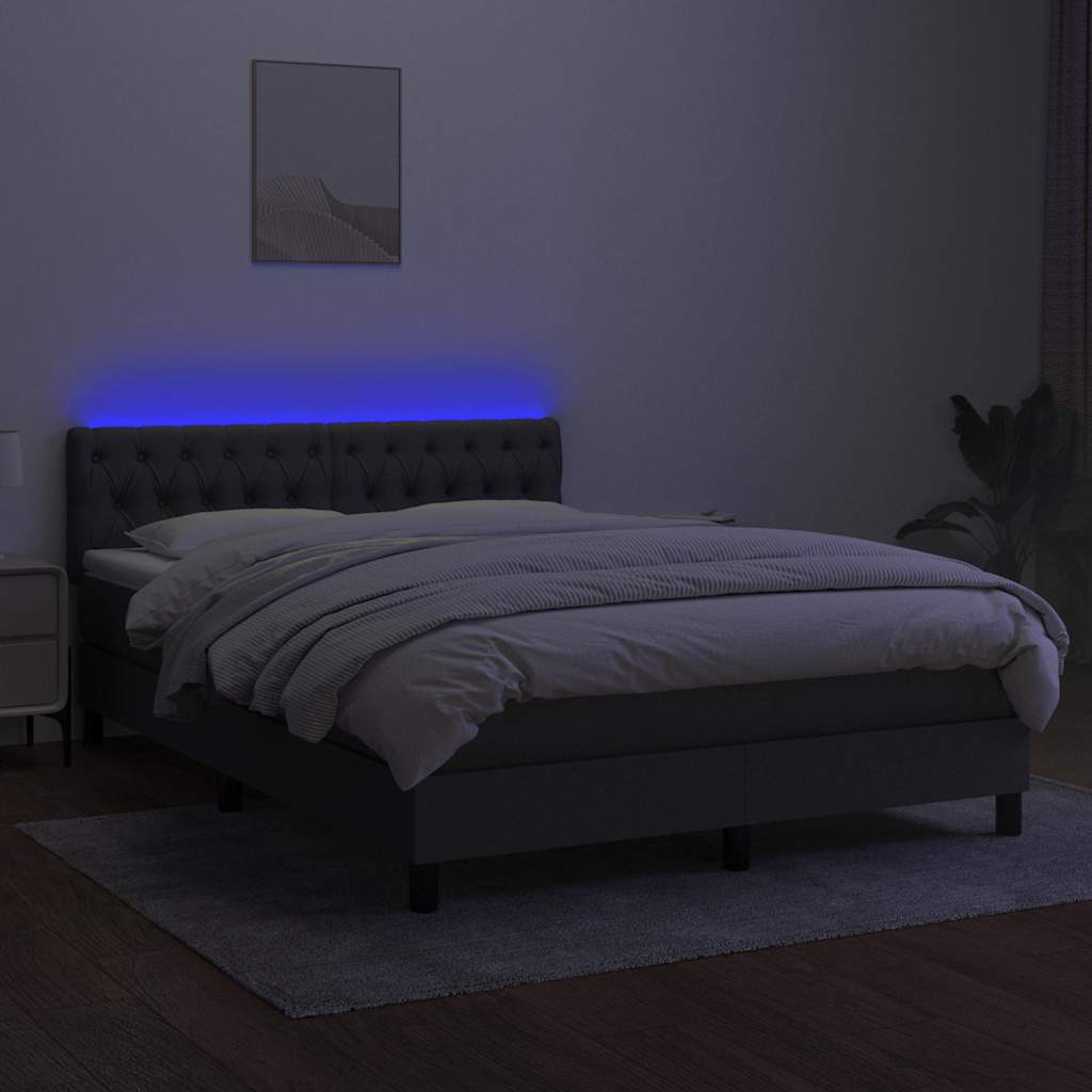 Sötétszürke szövet rugós és LED-es ágy matraccal 140x190 cm 4