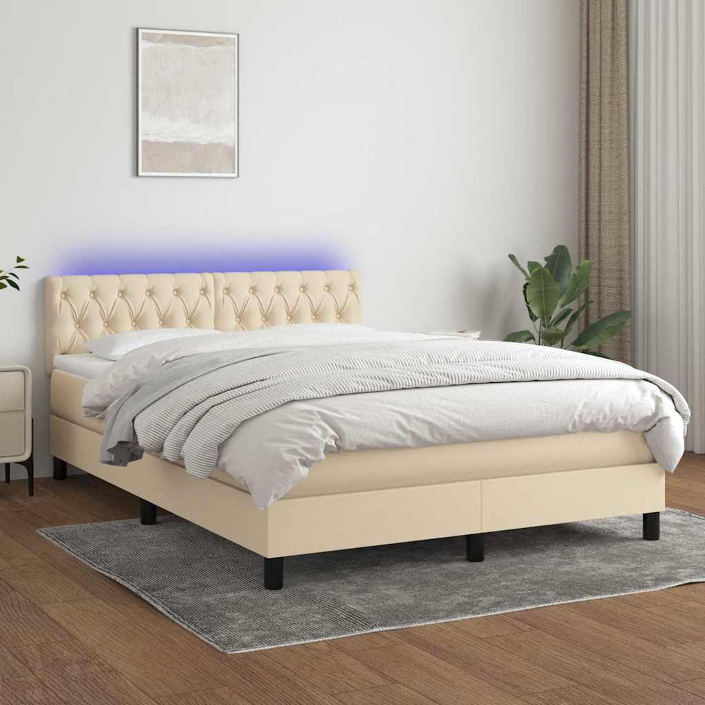 Krémszínű szövet rugós és LED-es ágy matraccal 140x190cm