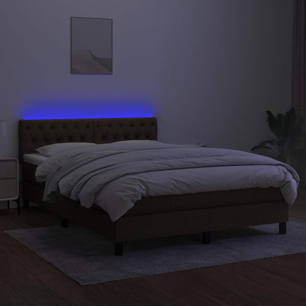 Barna szövet rugós és LED-es ágy matraccal 140x200 cm 4