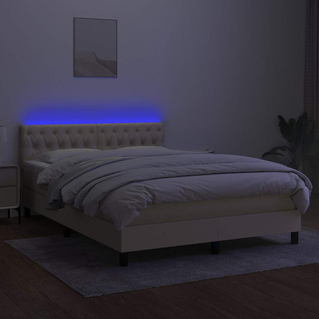 Krémszínű szövet rugós és LED-es ágy matraccal 140x200 cm 4