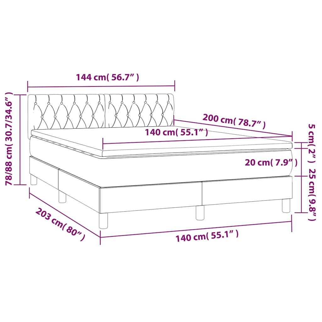 Krémszínű szövet rugós és LED-es ágy matraccal 140x200 cm 8
