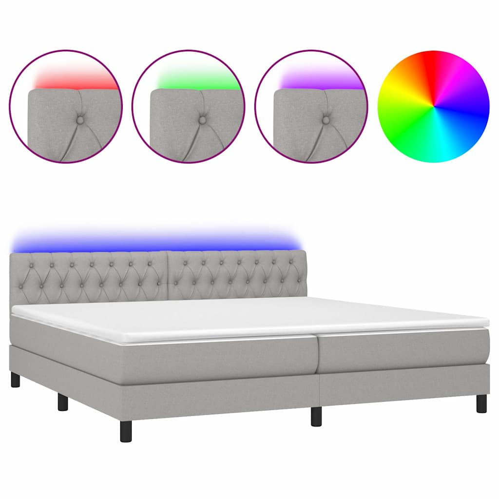 Világosszürke szövet rugós és LED-es ágy matraccal 200x200 cm 2