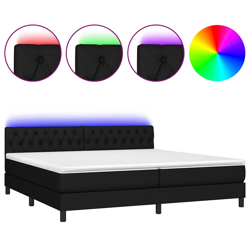 Fekete szövet rugós és LED-es ágy matraccal 200x200 cm 2