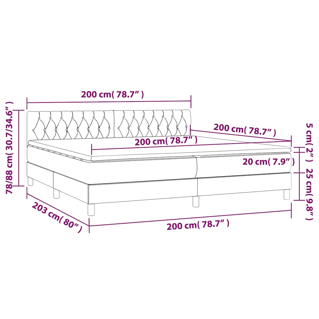 Fekete szövet rugós és LED-es ágy matraccal 200x200 cm 8