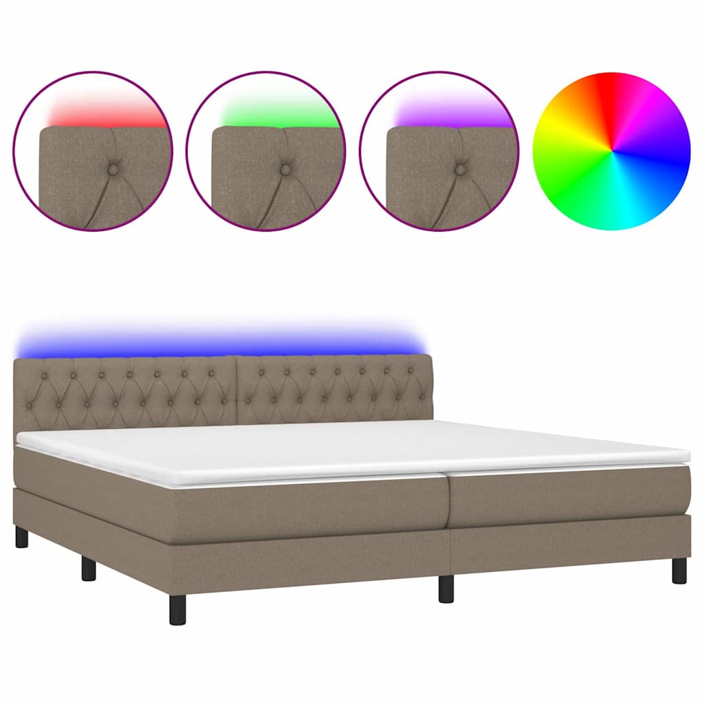 Tópszínű szövet rugós és LED-es ágy matraccal 200 x 200 cm 2