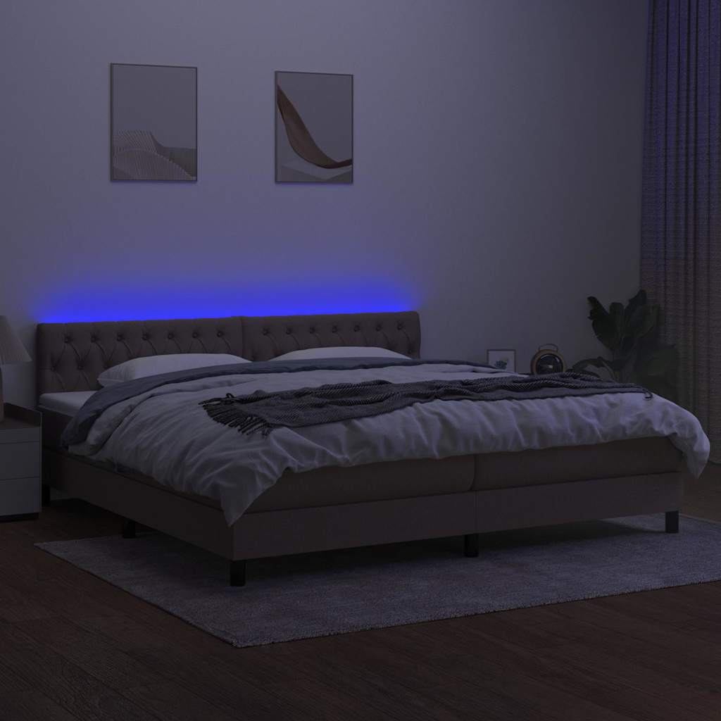 Tópszínű szövet rugós és LED-es ágy matraccal 200 x 200 cm 4