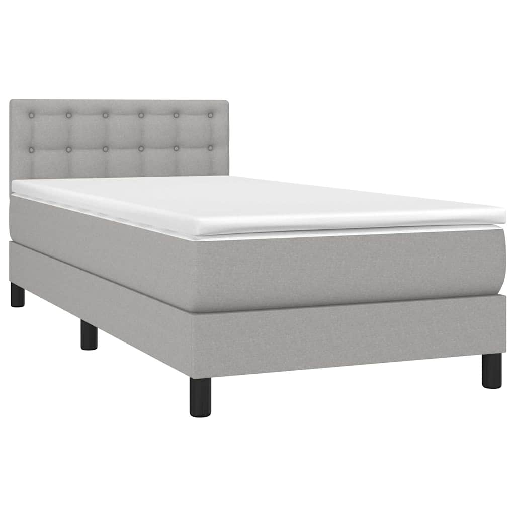 Világosszürke szövet rugós és LED-es ágy matraccal 90x190 cm 3