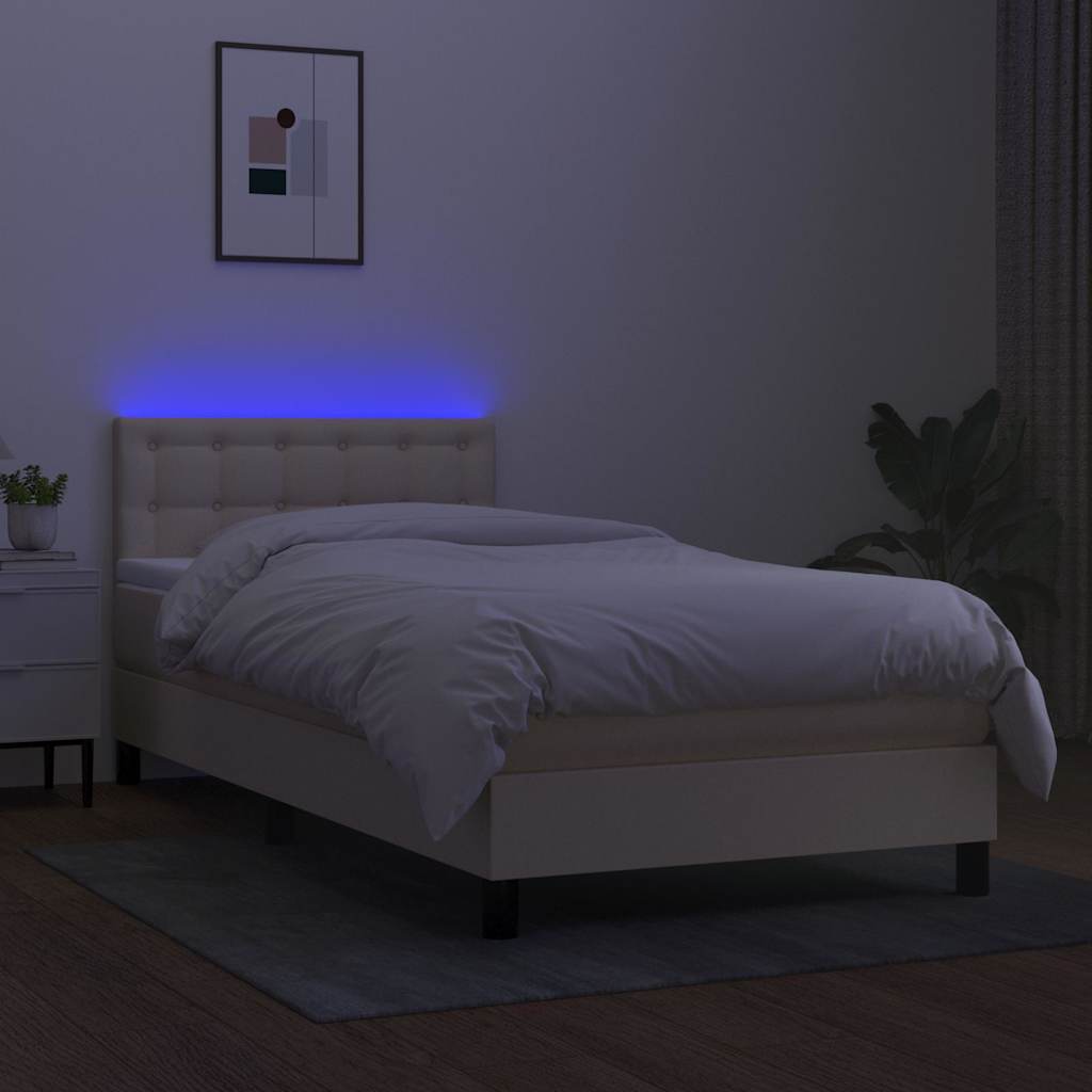Krémszínű szövet rugós és LED-es ágy matraccal 90x190 cm 4