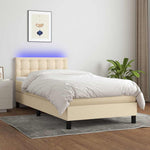 Krémszínű szövet rugós és LED-es ágy matraccal 90x190 cm