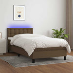 Barna szövet rugós és LED-es ágy matraccal 100x200 cm