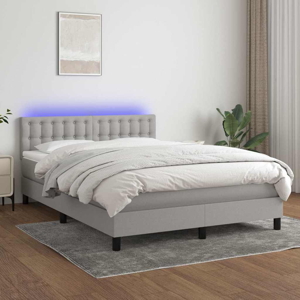 Világosszürke szövet rugós és LED-es ágy matraccal 140x200 cm