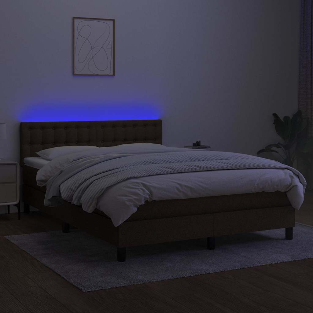 Barna szövet rugós és LED-es ágy matraccal 140x200 cm 4