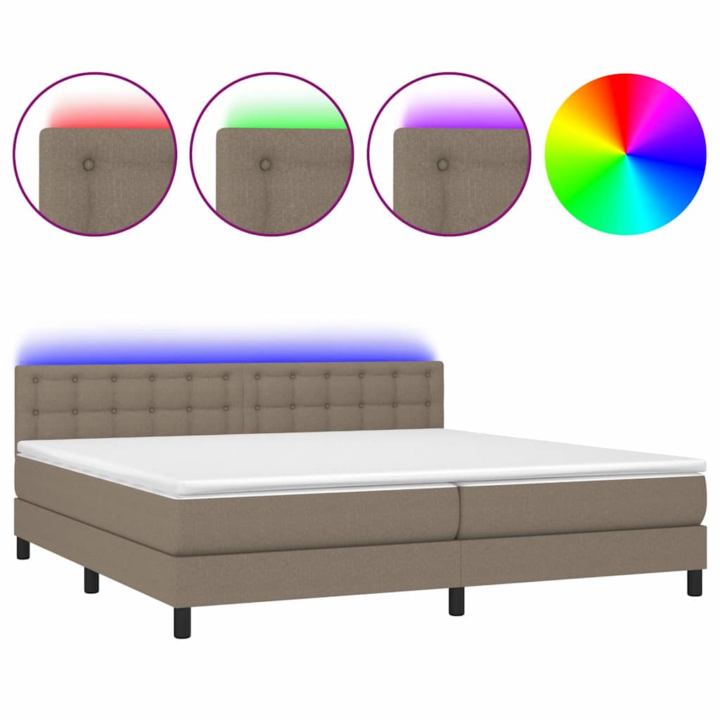 Tópszínű szövet rugós és LED-es ágy matraccal 200 x 200 cm 2