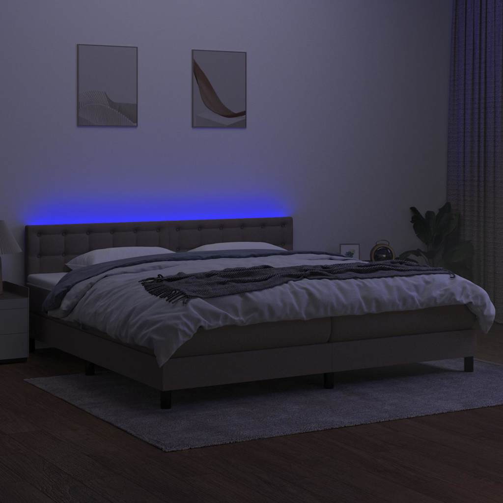 Tópszínű szövet rugós és LED-es ágy matraccal 200 x 200 cm 4