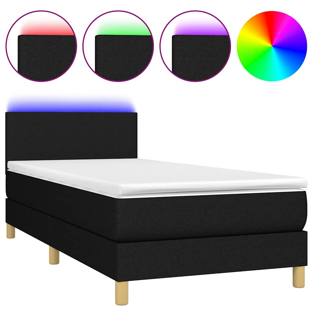 Fekete szövet rugós és LED-es ágy matraccal 80 x 200 cm 2