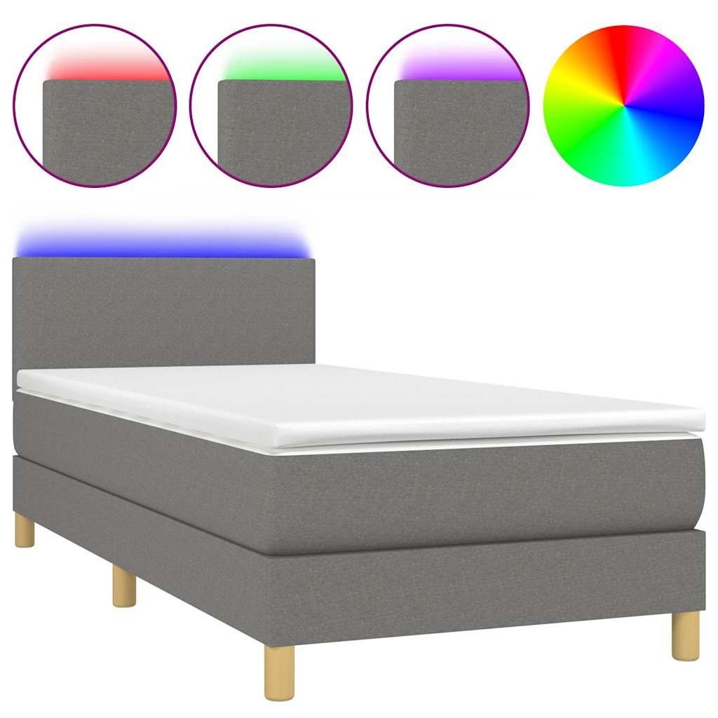 Sötétszürke szövet rugós és LED-es ágy matraccal 90x190 cm 2
