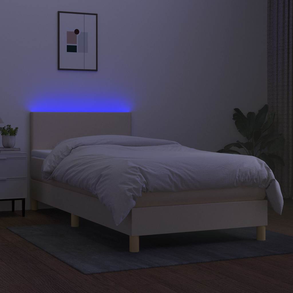 Krémszínű szövet rugós és LED-es ágy matraccal 90x190 cm 4