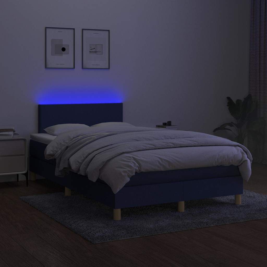 Kék szövet rugós és LED-es ágy matraccal 120 x 200 cm 4