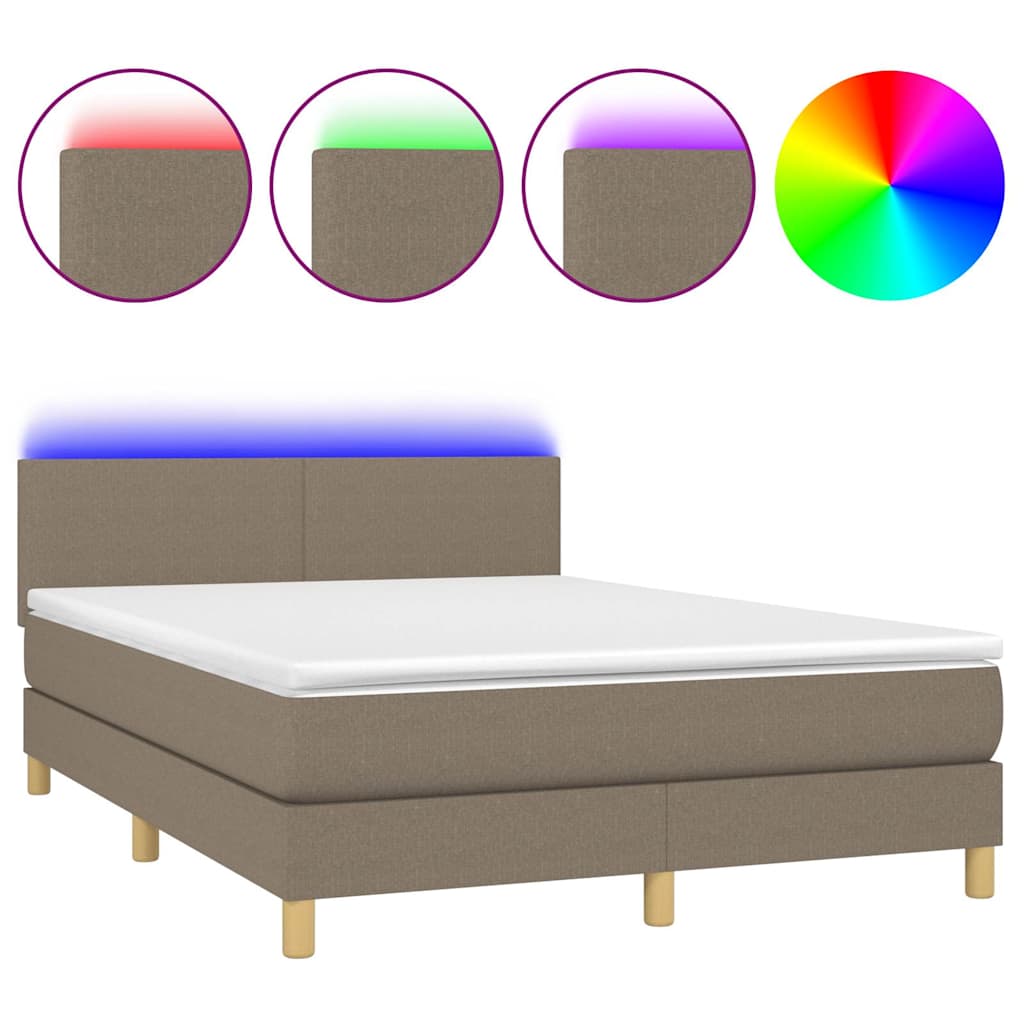 Tópszínű szövet rugós és LED-es ágy matraccal 140x190cm 2
